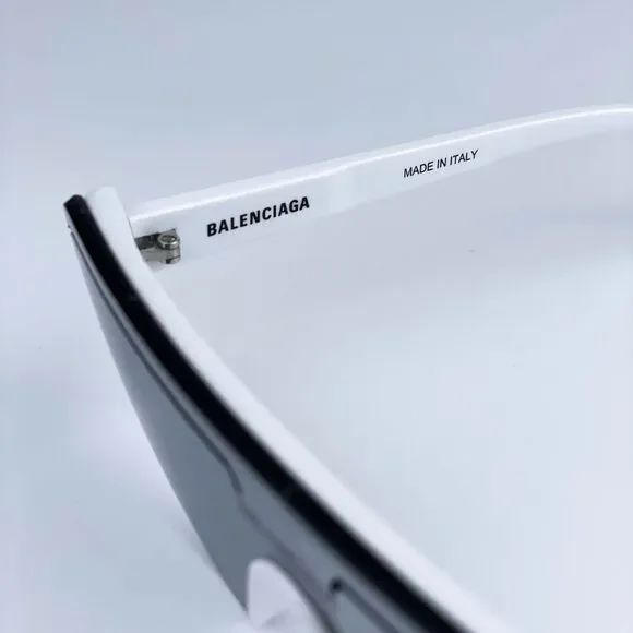 NEW Balenciaga BB0003S 002 White Silver Grey Mirrored Unisex Sunglasses